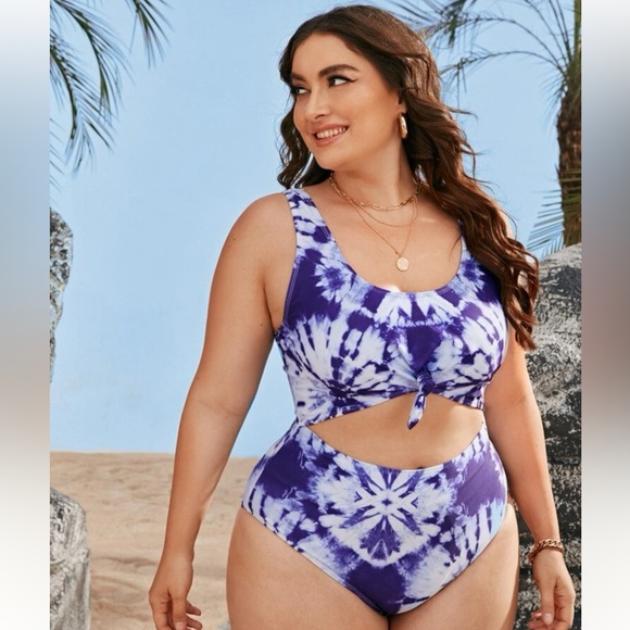 Plus Tie Dye Cutout Swimsuit - Picture 1 of 11